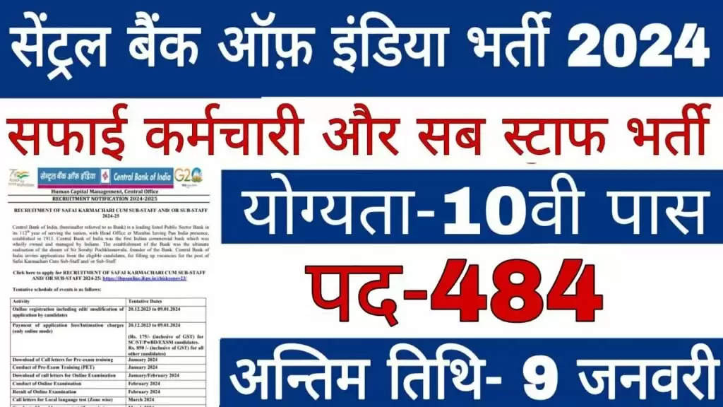 Central Bank of India Recruitment 2024 : सेंट्रल बैंक ऑफ़ इंडिया भर्ती 2024 में आवेदन शुरू,10 वीं पास भी कर सकता है आवेदन