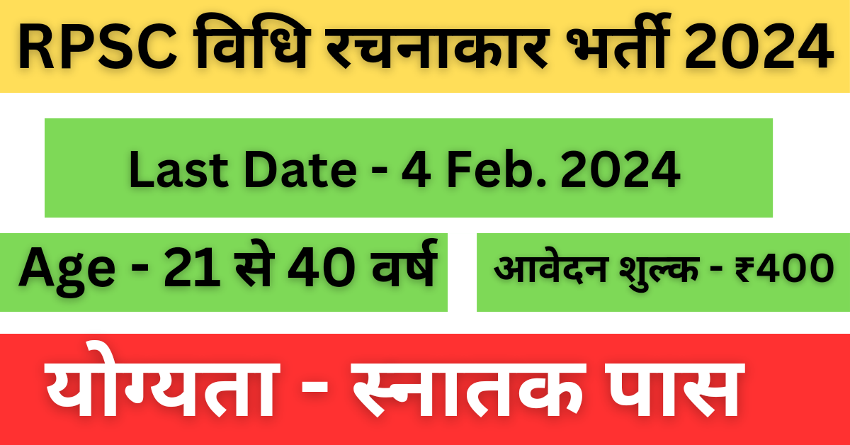 RPSC Vidhi Rachnakar Recruitment 2024 : राजस्थान विधि रचनाकार भर्ती का नोटिफिकेशन जारी