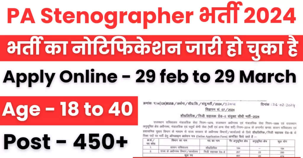 PA Stenographer Recruitment 2024 : स्टेनोग्राफर और पर्सनल असिस्टेंट के 476 पदों पर नोटिफिकेशन जारी