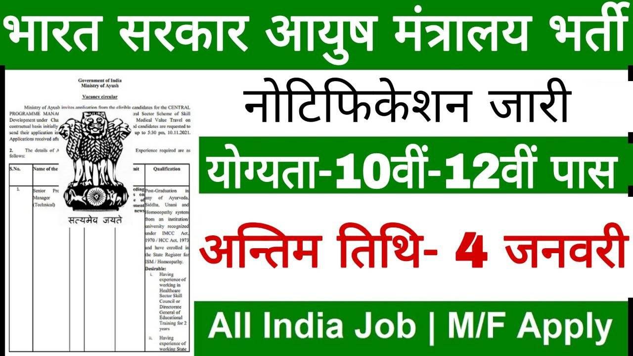 CCRYN Recruitment 2024 : भारत सरकार आयुष मंत्रालय भर्ती का नोटिफिकेशन जारी, बिना परीक्षा सीधा सिलेक्शन, दसवीं पास भी कर सकता है आवेदन