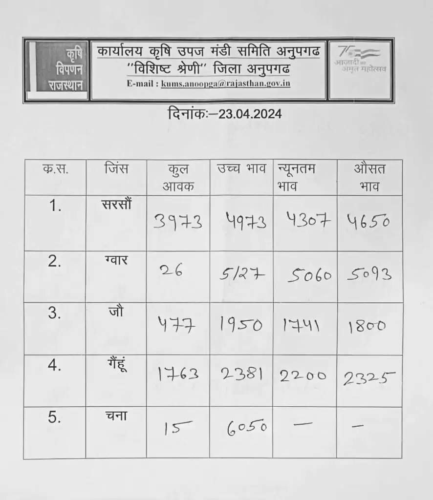 23 April Rajasthan Haryana Mandi Bhav : 23 अप्रैल राजस्थान हरियाणा मंडी भाव