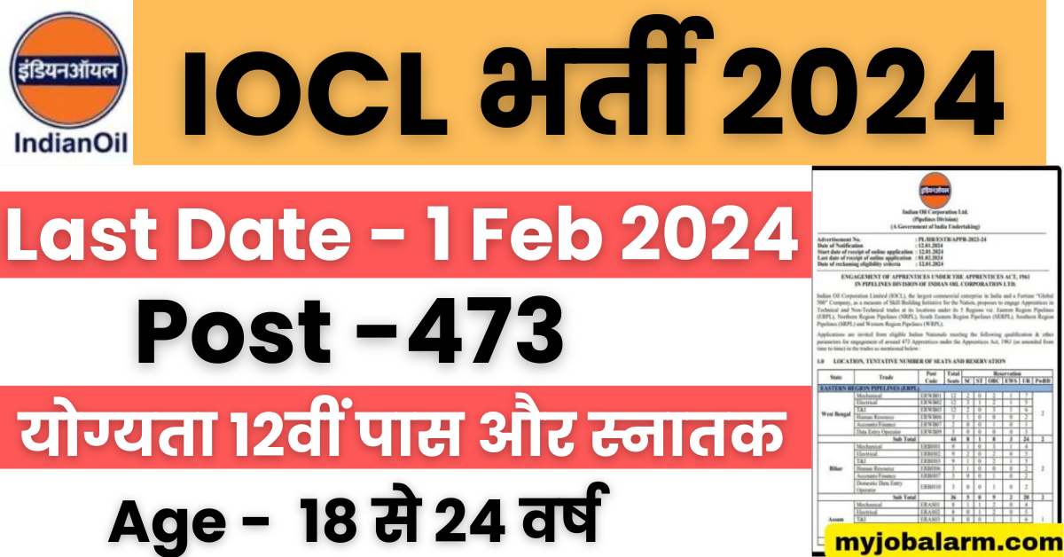 IOCL Recruitment 2024 : आइओसीएल भर्ती 473 पदों पर नोटिफिकेशन जारी, योग्यता 12वी पास