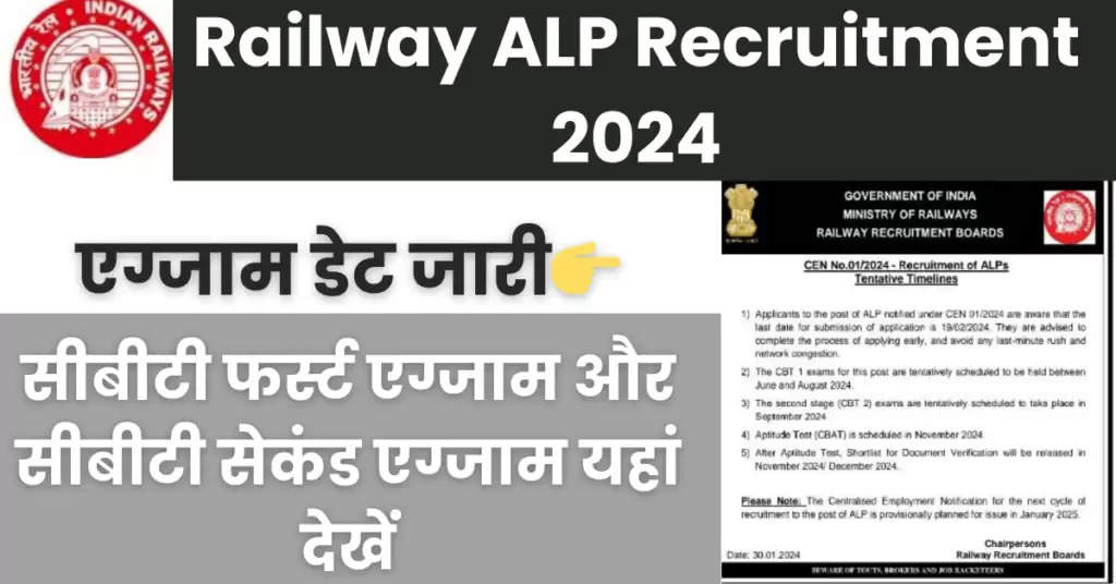 RRB ALP Exam Date 2024 : असिस्टेंट लोको पायलट भर्ती की 5696 पदों पर परीक्षा तिथि घोषित